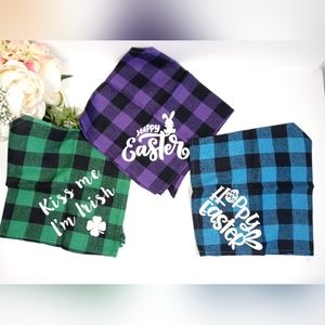 3 Pack Holiday Plaid Dog Bandanas, St. Patrick's Day, Happy Easter Dog decor